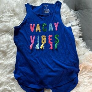 Arizona Jeans Co. Blue Vacay Vibes Sequin/Tassel Tank Top, size Large (14)